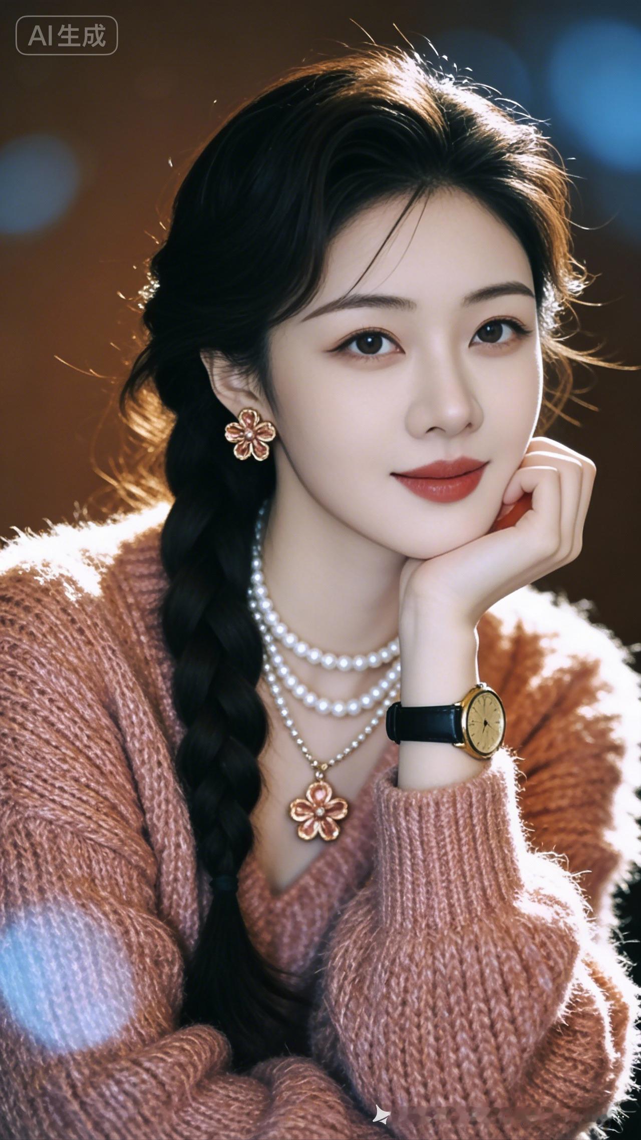 温柔甜美的冬日穿搭，珍珠项链和毛衣的完美搭配！