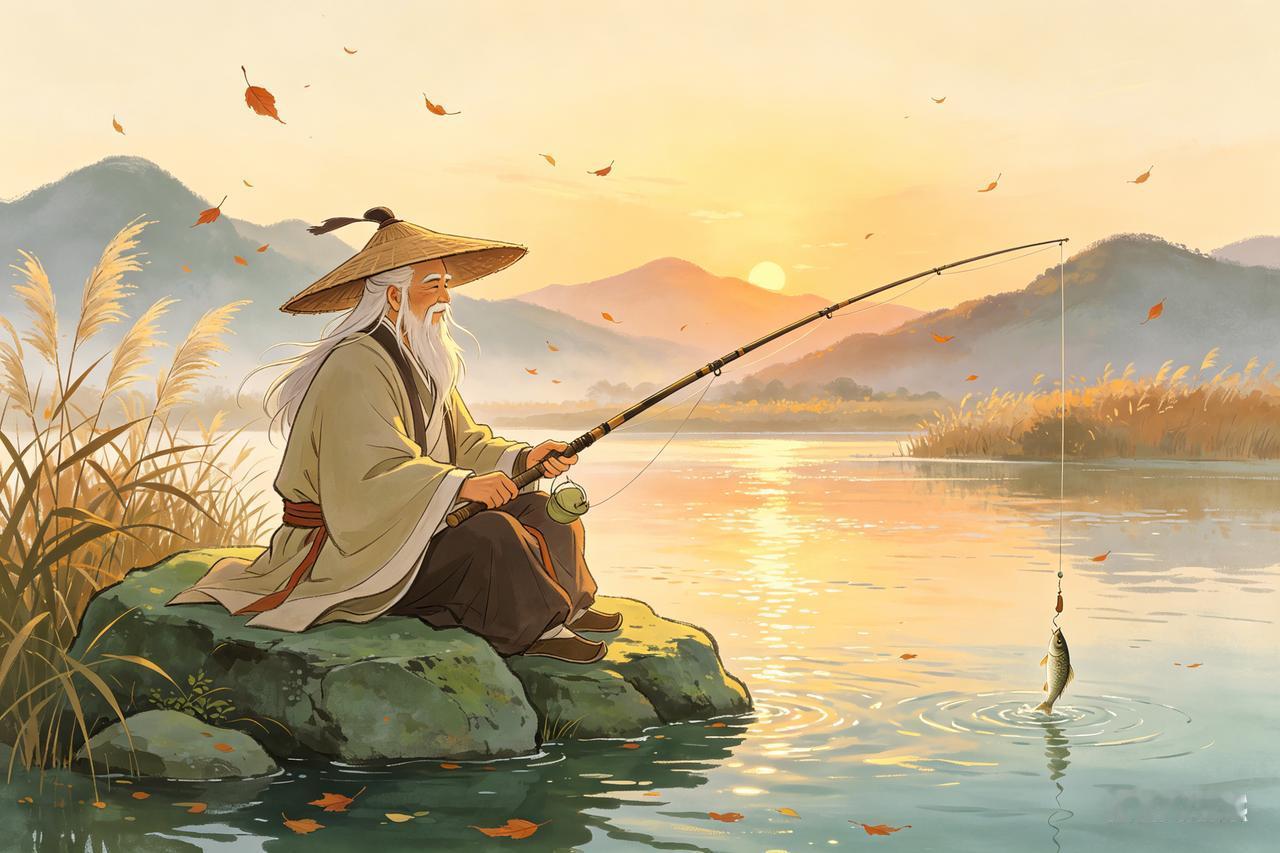 【姜子牙钓鱼】
太公渭水闲垂纶，碧波荡漾跃锦鳞。
不为釜中多至味，乃为天下定乱尘