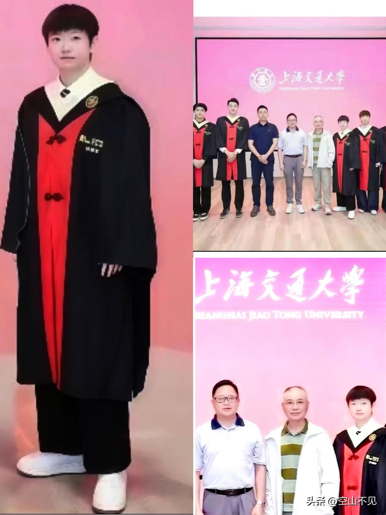 很有仪式感的孙颖莎
白衬衫，小领带，黑西裤，学士袍，板板正正，又酷又帅。莎莎本科