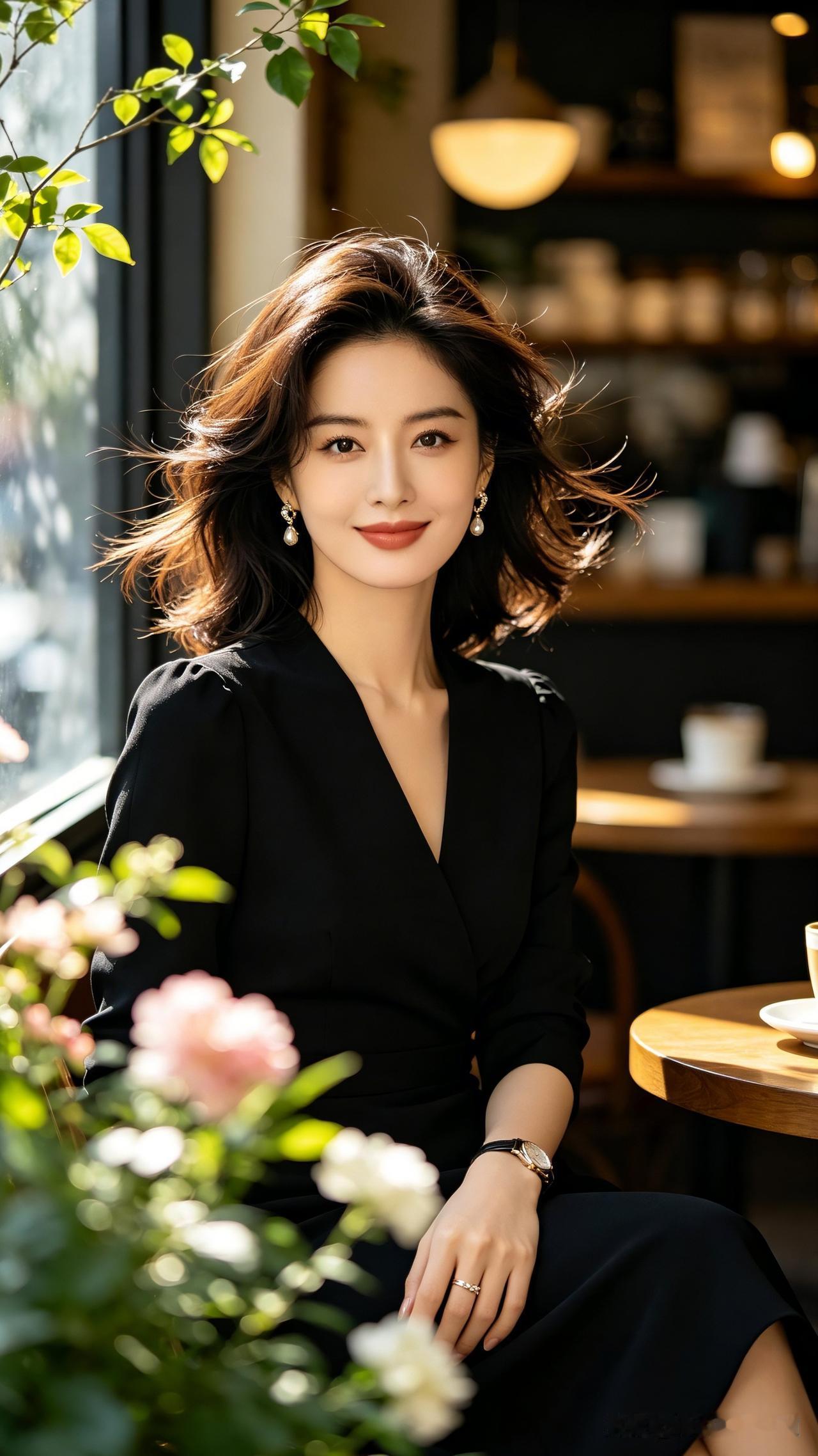 优雅黑裙，咖啡馆的温柔时光