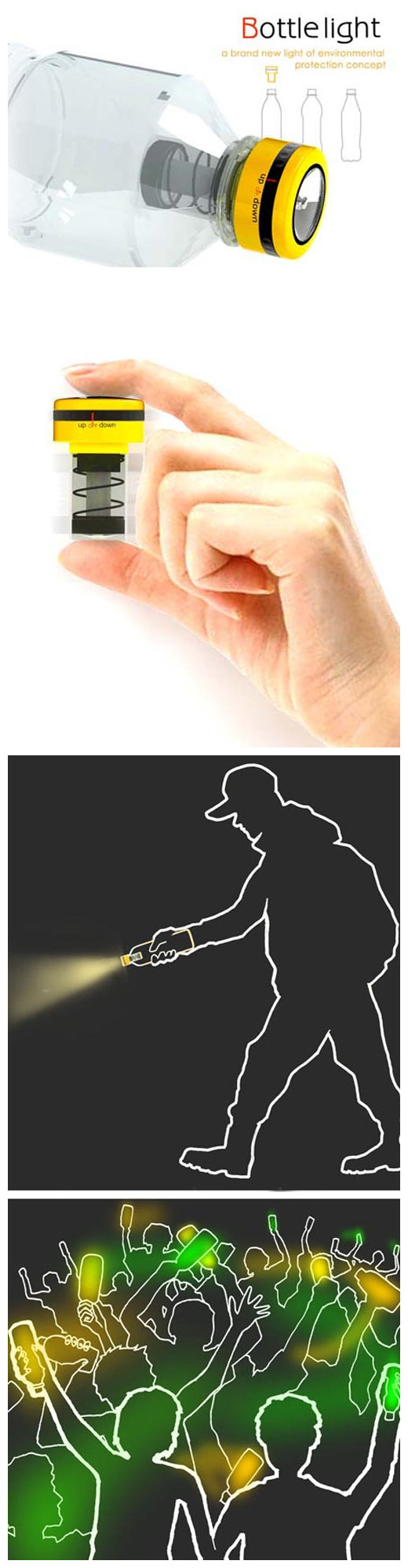 这是由国人设计的一款创意环保产品Bottle Light，它不需要电源，只要将空