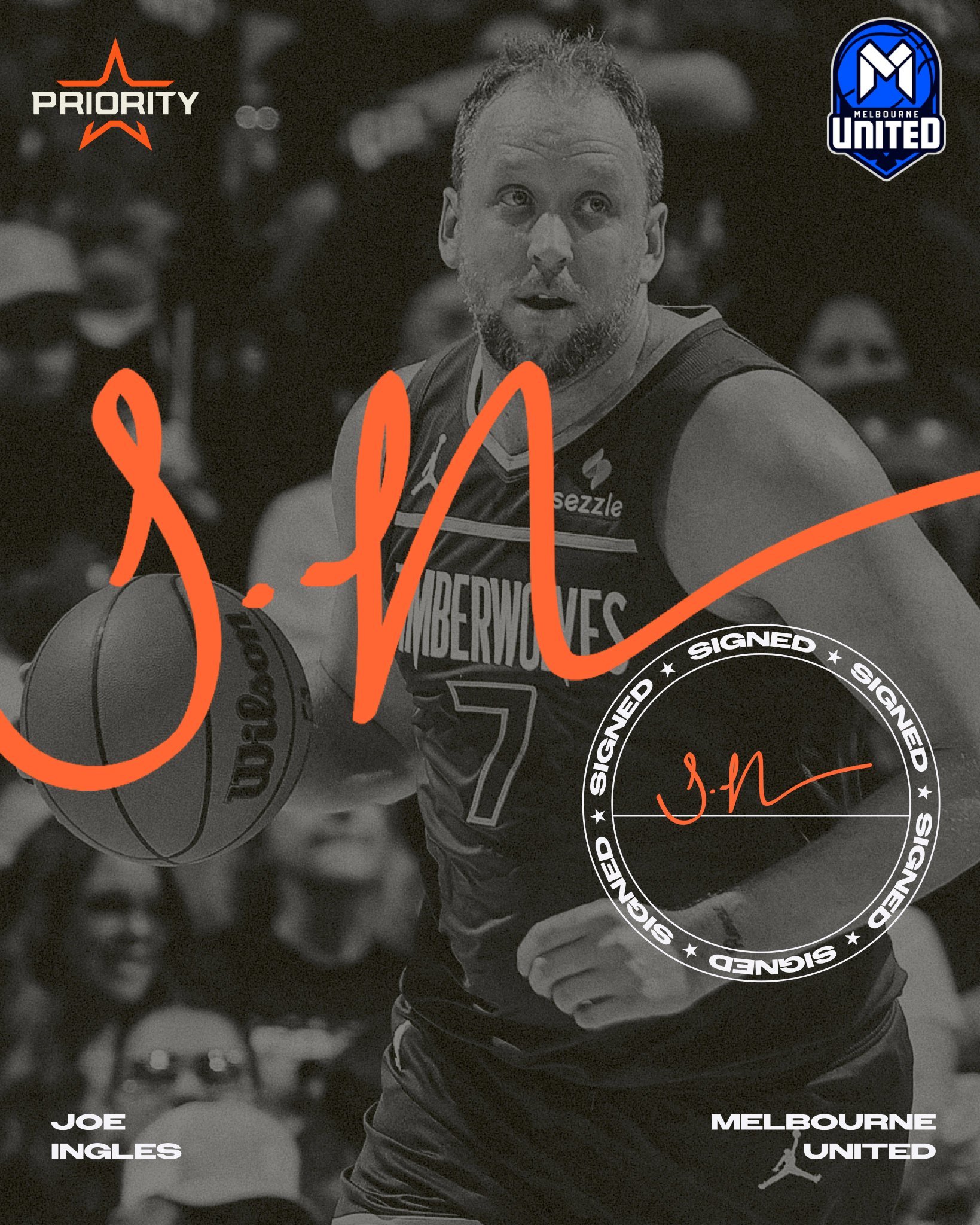 正式离开NBA！乔-英格尔斯两年合同签约澳大利亚墨尔本联队。38岁的英格尔斯在N