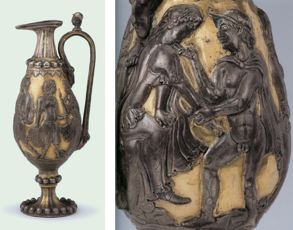 1983年宁夏固原北周李贤夫妇墓出土的鎏金银壶，上面是古希腊金苹果的故事 