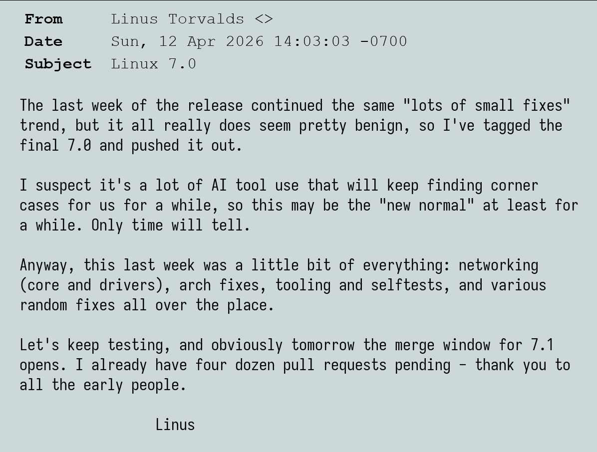 Linux 7.0正式发布 