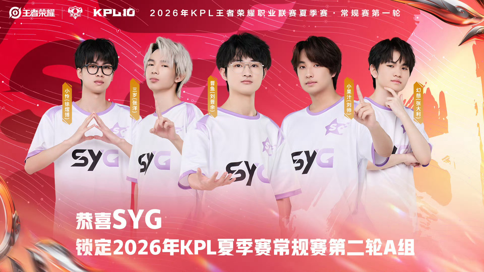 SYG确认锁定常规赛第二轮A组。2026KPL夏季赛
