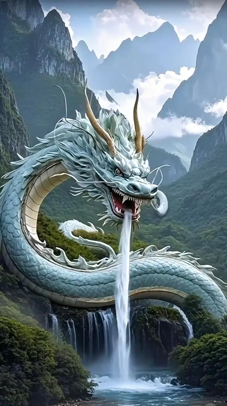 千年神龙出山，盘踞山水之间，气势磅礴！🐉💦神龙护山河 龙重现世间