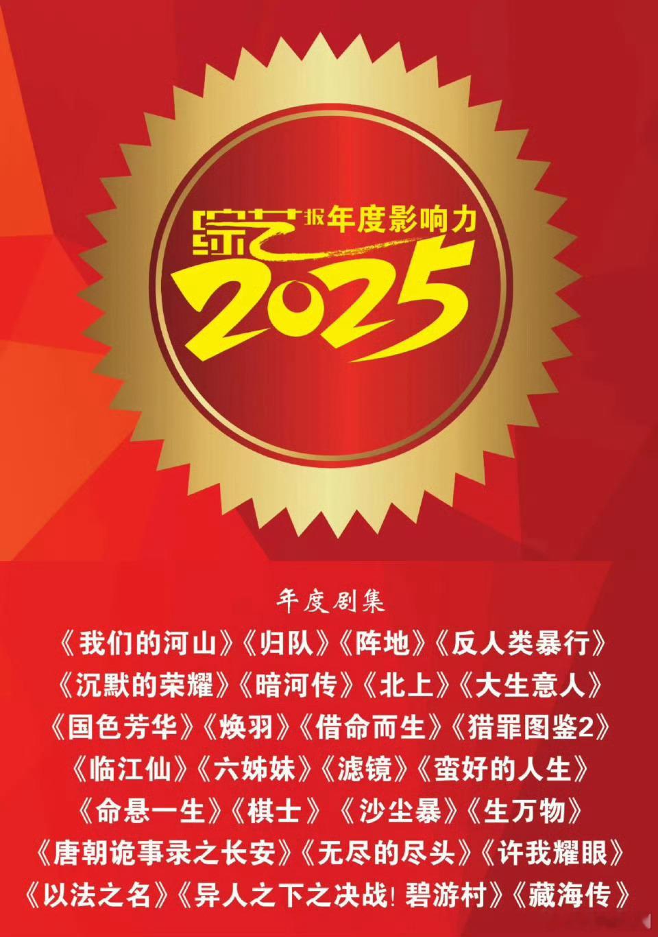 杨幂主演的《生万物》又拿奖了，国家广电主管的《综艺报》发布年度影响力名单：*20