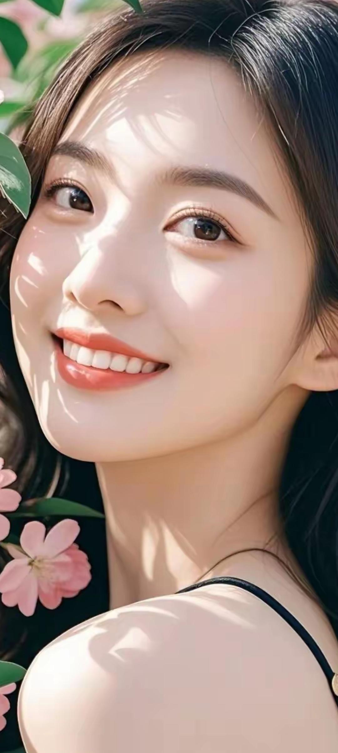 阳光下的微笑，粉色的花朵，自然的美