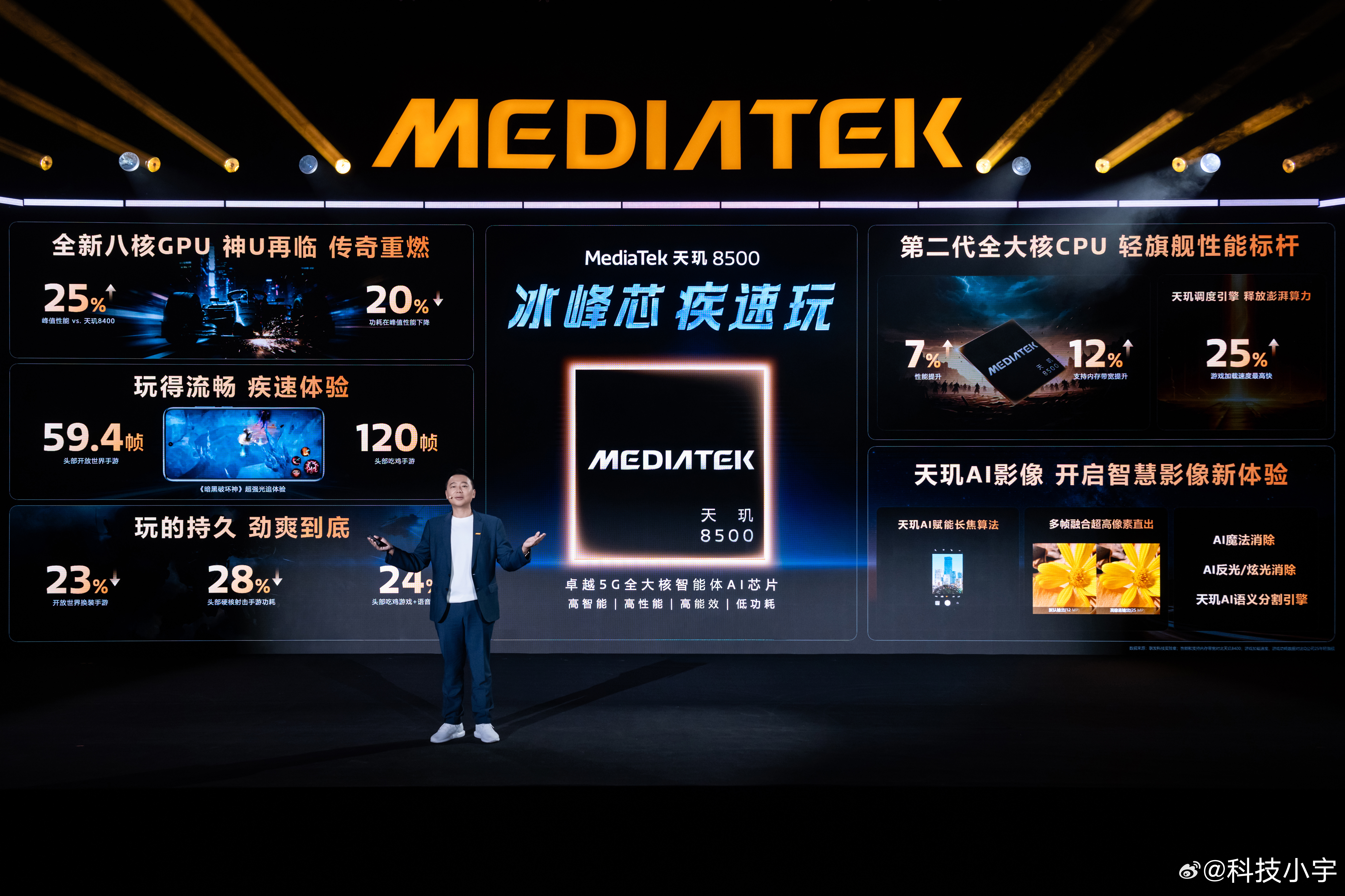 天玑 8500 采用高能效4nm 制程，全大核架构CPU 包含 8 个主频至高可