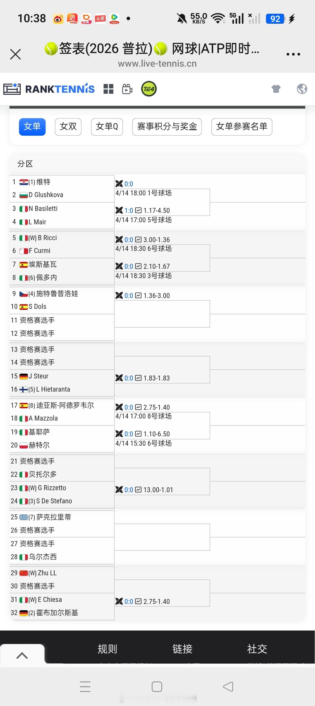 小花小草资讯  【普拉W35】女单正赛签表🇨🇳朱玲玲vs资格赛球员 
