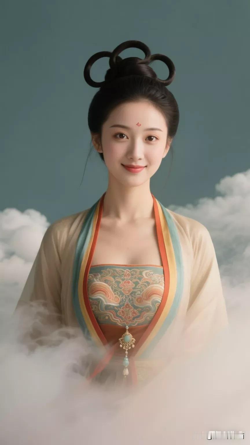 仙气飘飘的古典美人，云雾缭绕中宛如天女下凡。张立启原创书画AI作品古仕女发髻集锦