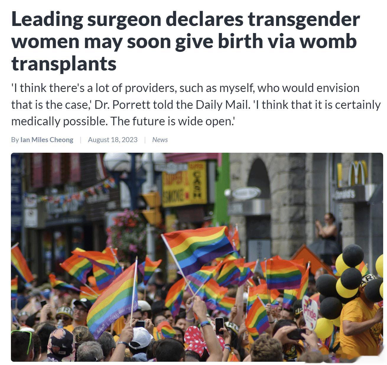 我是没想到美国真的有人在研究把女性子宫移植给男人。美国阿拉巴马大学的一位顶尖外科