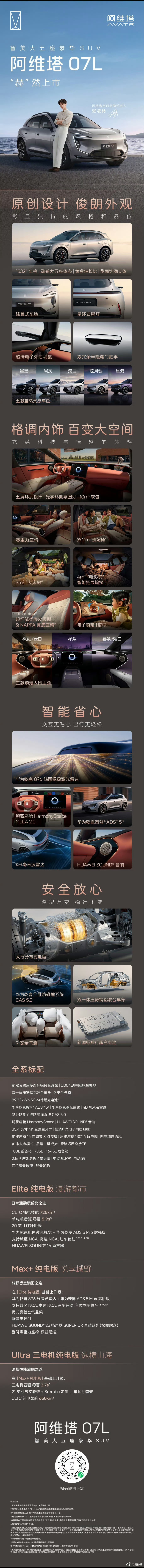 阿维塔07L上市降1万，新增Elite版21.99万起· Elite：舱内激光视