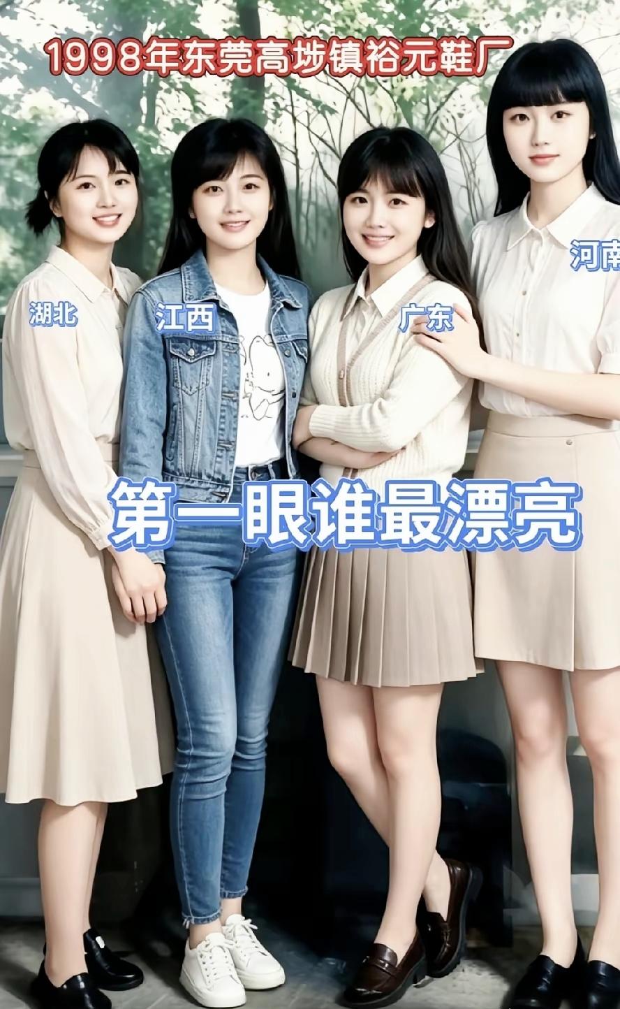 98年东莞鞋厂四省打工女孩合照，没有美颜滤镜的年代颜值，第一眼你pick谁

9
