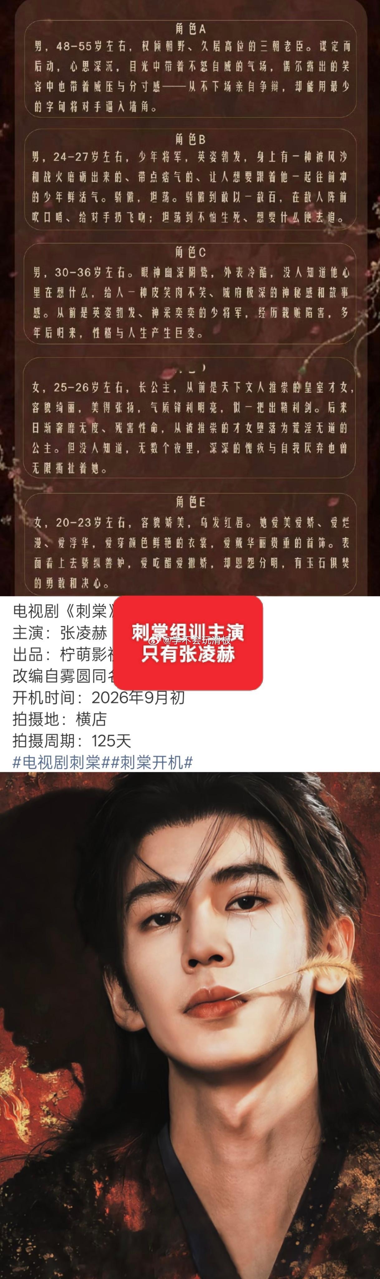 瓜主曝:众星时代想推卢昱晓做《刺棠》第一顺位，但是柠萌没有同意，目前也没有签约，