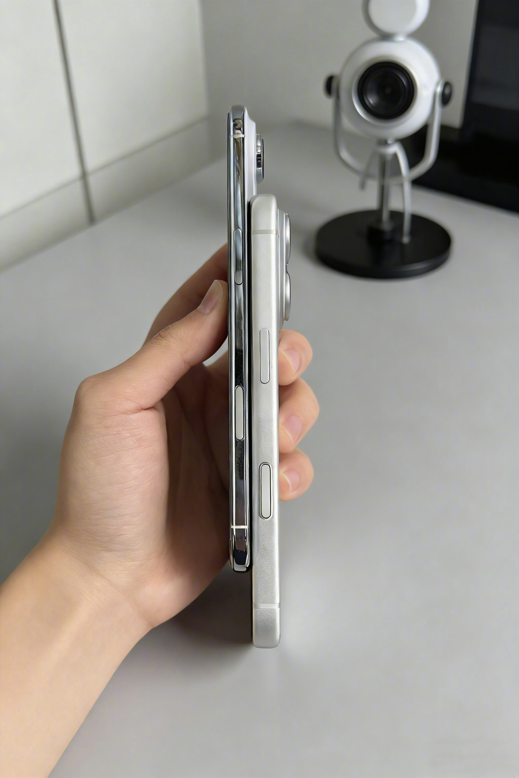 Air的机身厚度是5.64mm，17 Pro Max机身厚度8.75mm，Air