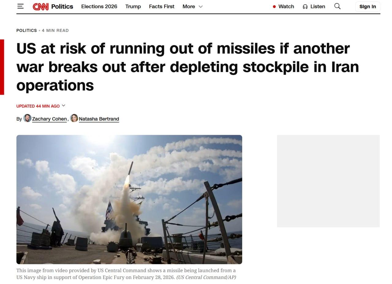 打了两个月伊朗，美军家底被掏空了。CNN独家披露，美国精确打击导弹消耗了45%，