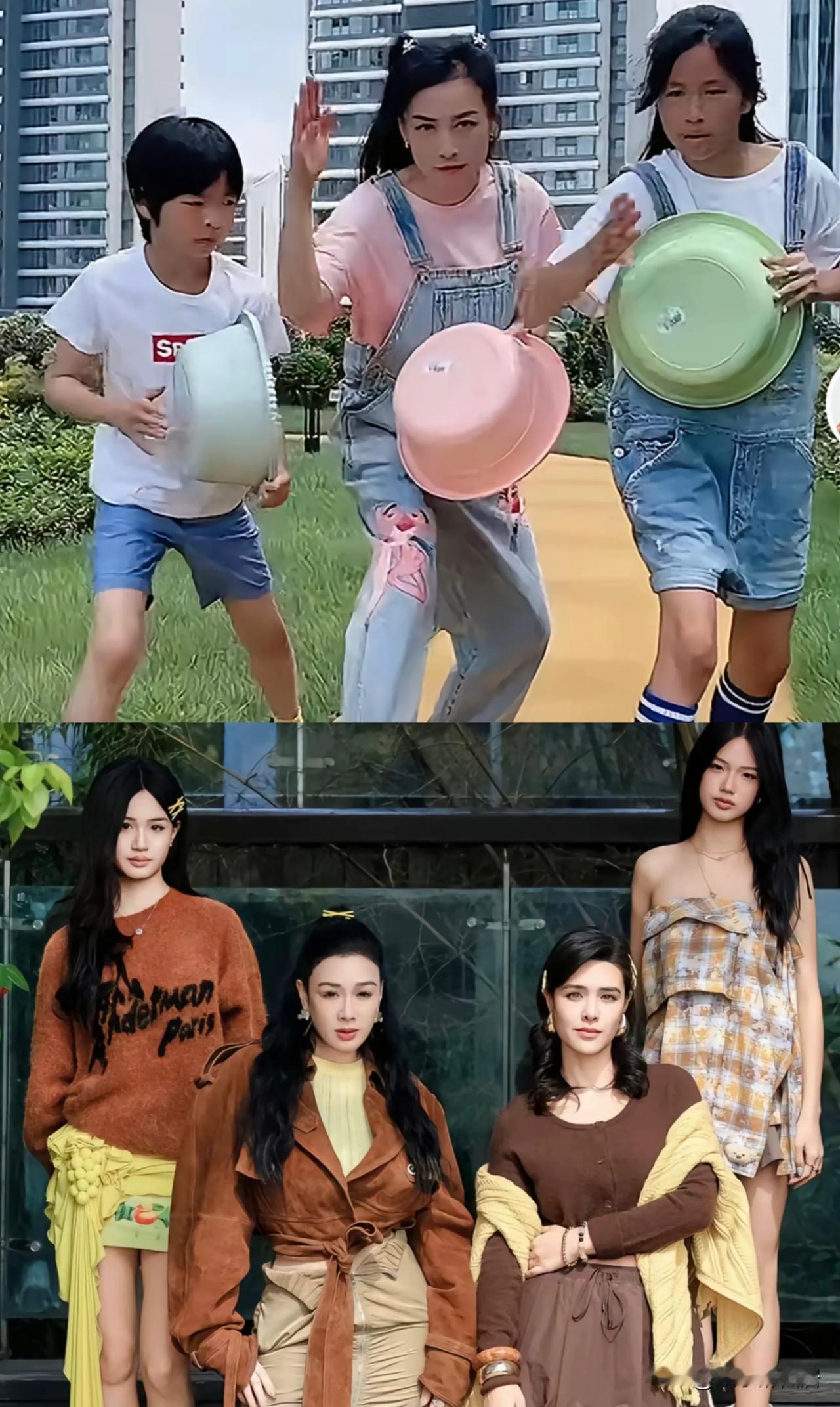 不对比不知道，一对比吓一跳❗

近日钟丽缇带着三个女儿出席活动，这一看不要紧，个