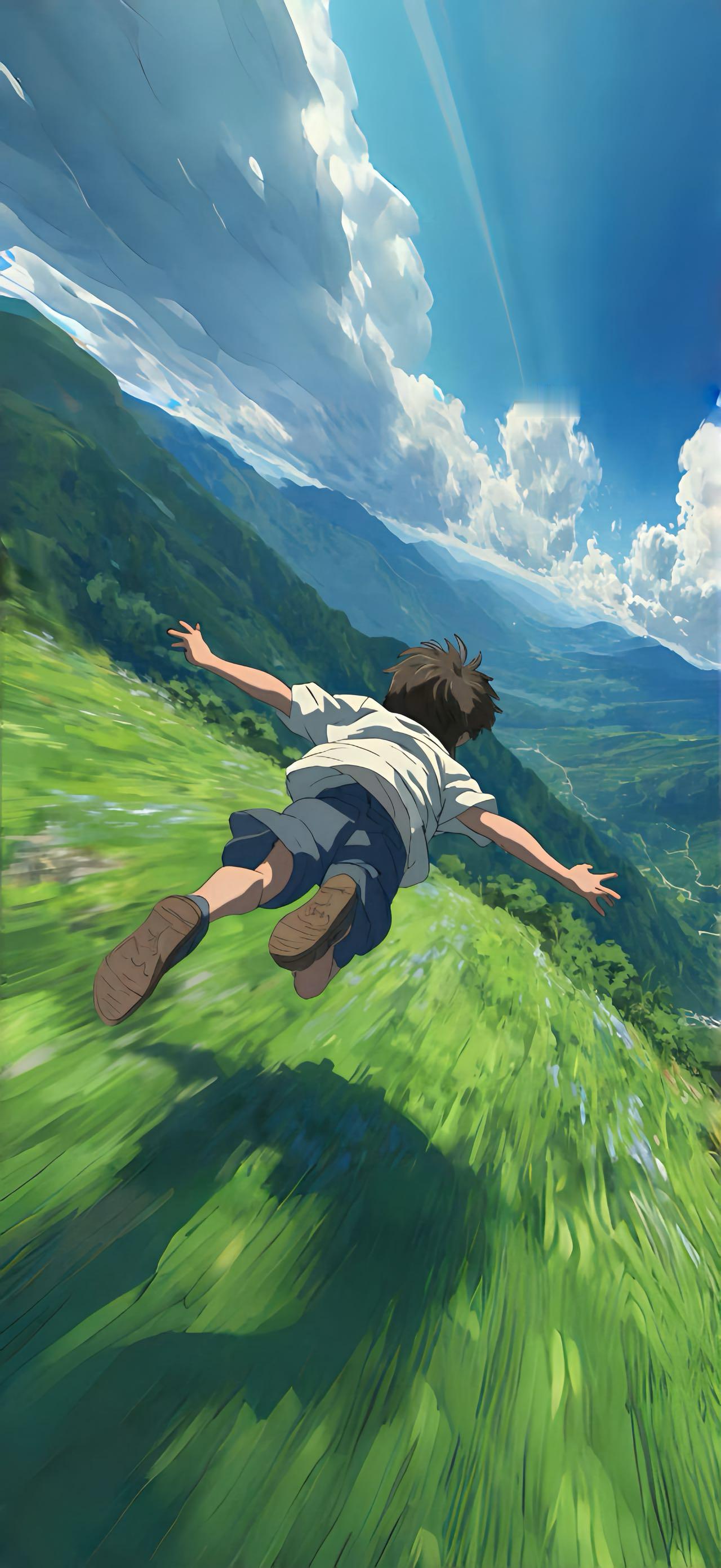 治愈动漫｜少年纵身跃入夏日山野壁纸 ​​​