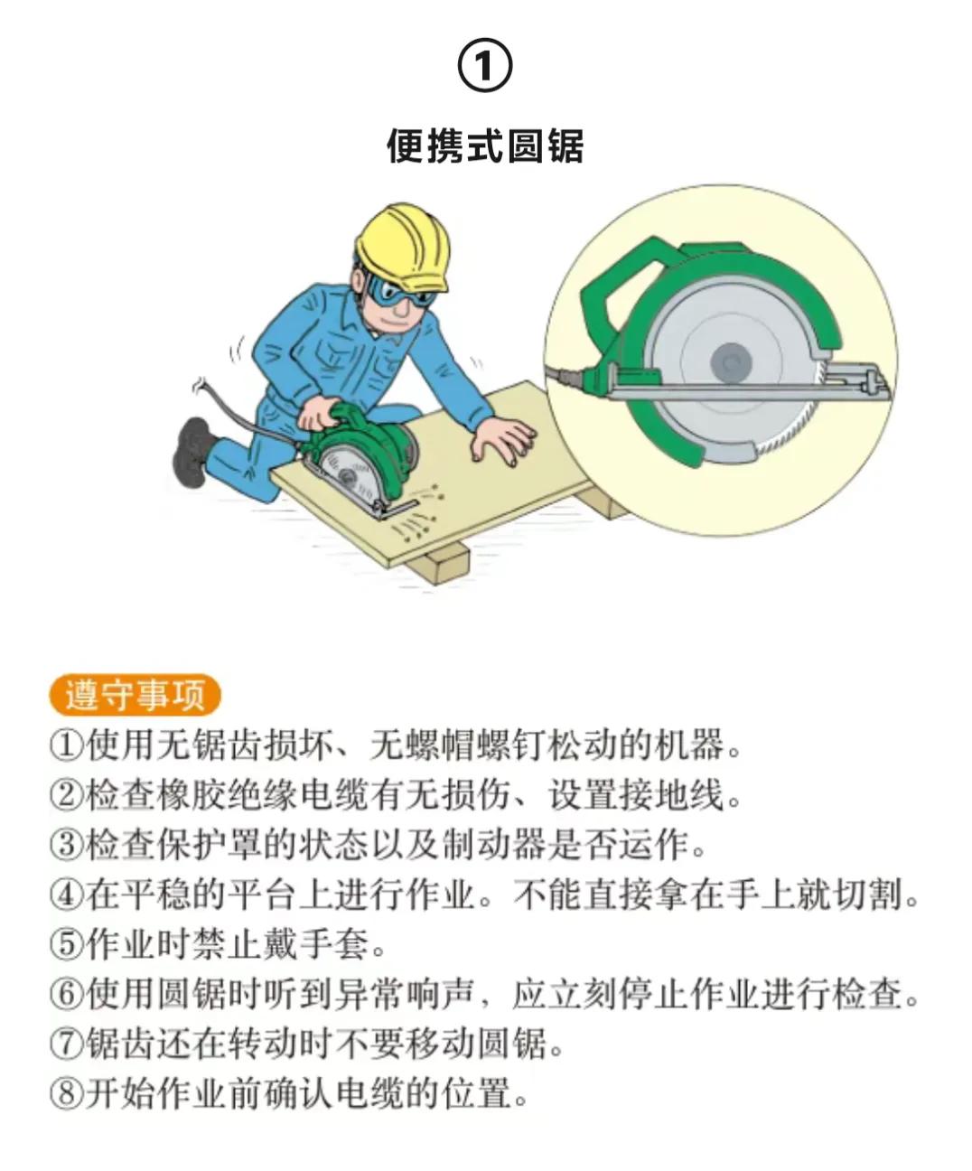 常用电动工具的安全注意事项，刚好可以用来做安全培训素材！
