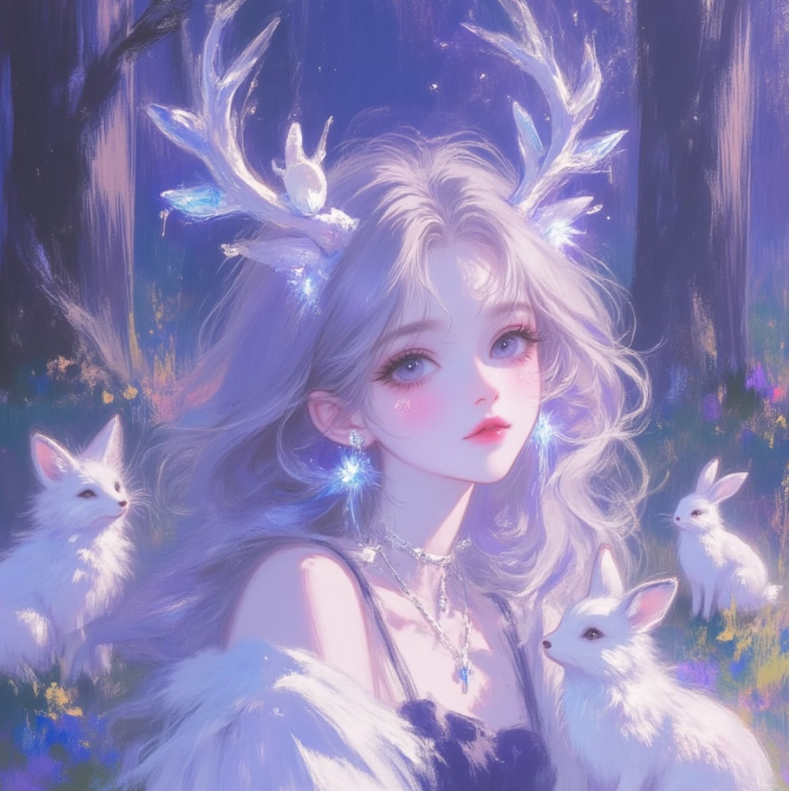 治愈系神鹿姬——晨雾踏花🌸紫色真的是优雅又治愈呀，太爱了！👏👏遇见艺术头像