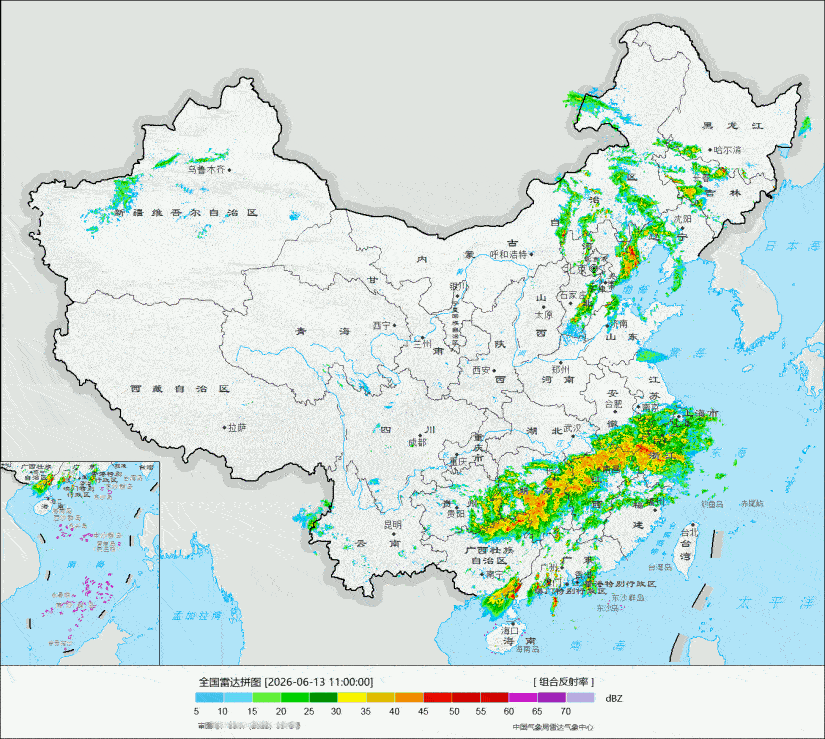 【强降雨和强对流】今天08-14时，东北华北江南华南多地出现降雨，部分地区出现短