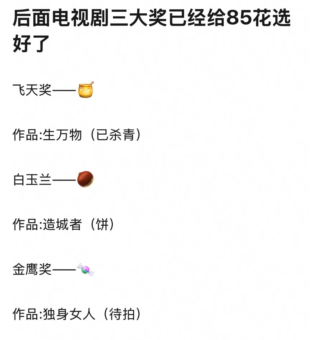 后边的电视剧三大奖已经给85🌸选好了[允悲] ​​​