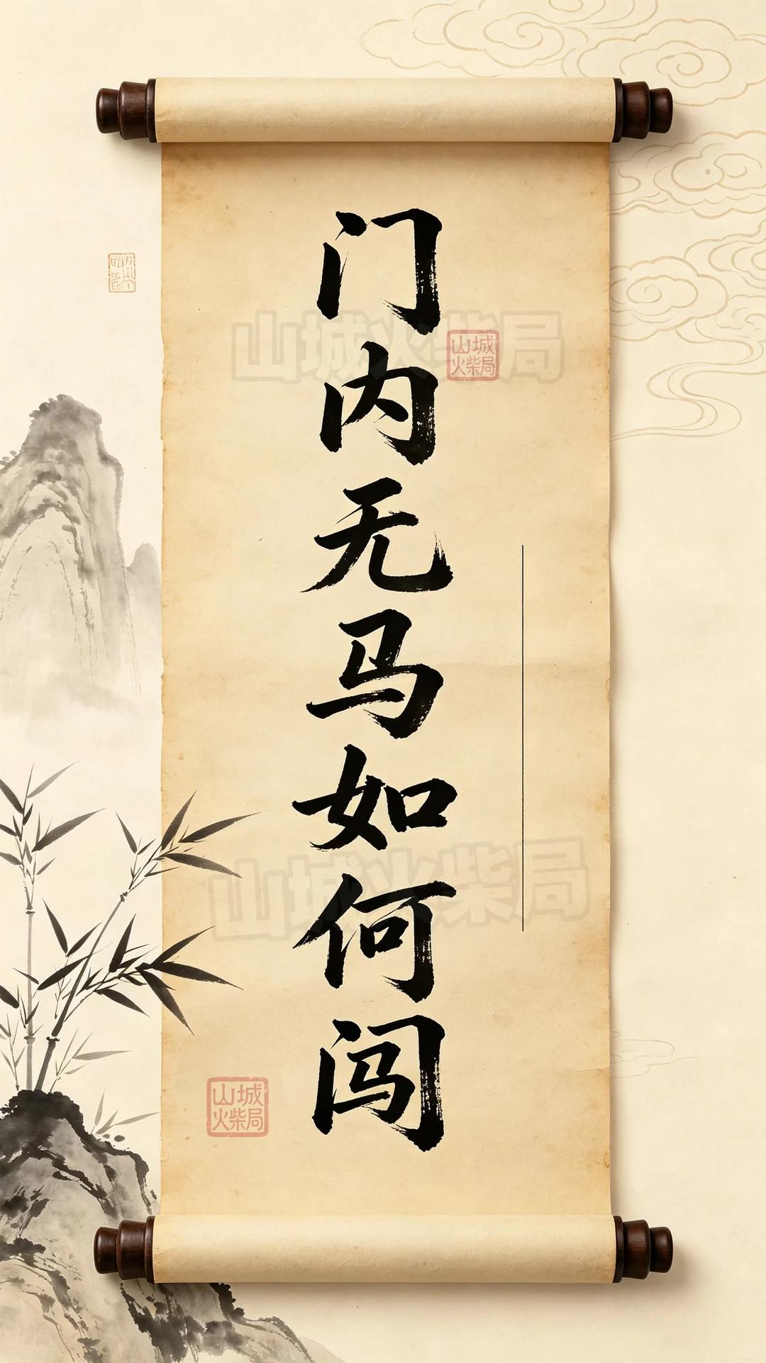 上联 “门内无马如何闯”，求高手对下联！

一幅古风书法卷轴，七个字藏着拆字智慧