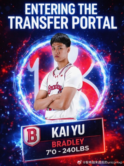 于泓凯申请转校，本赛季效力于布拉德利大学，场均出赛8.3分钟能够得到2.7分1.