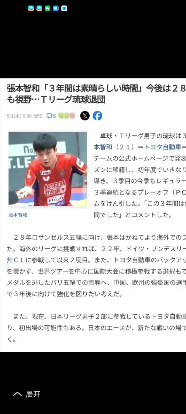 近日张本智和，雨果都宣布退出了自己的俱乐部联赛，专心打国际巡回赛，张本智和获得冠