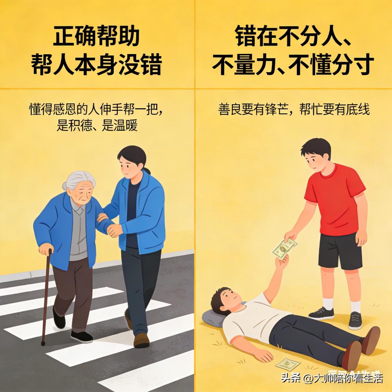 帮人，本身没错，错的是不分人、不量力、不懂分寸。

善良是天性，心软是优点，但善