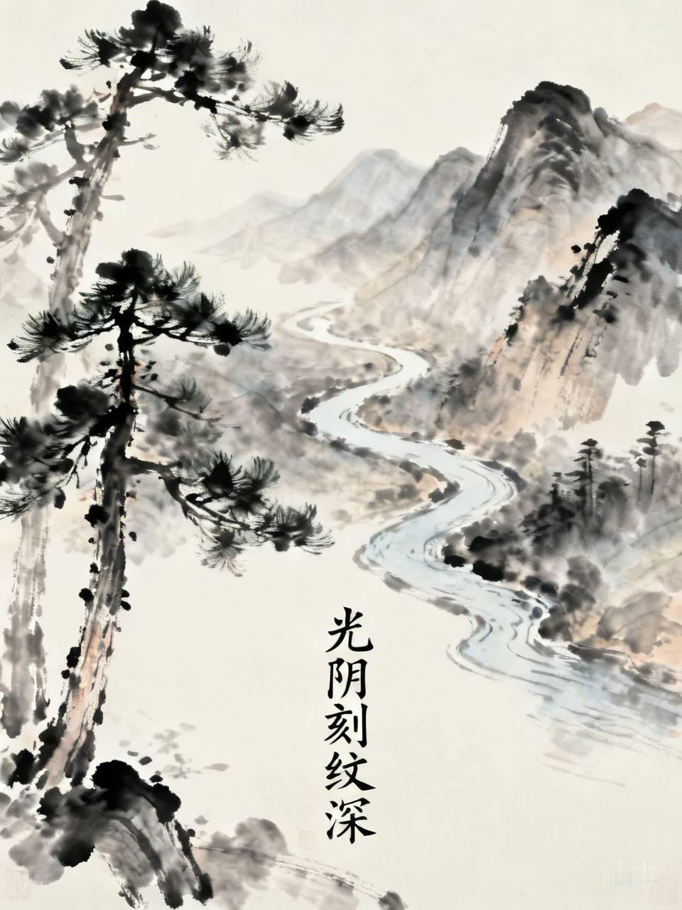 下联：光阴刻纹深。
