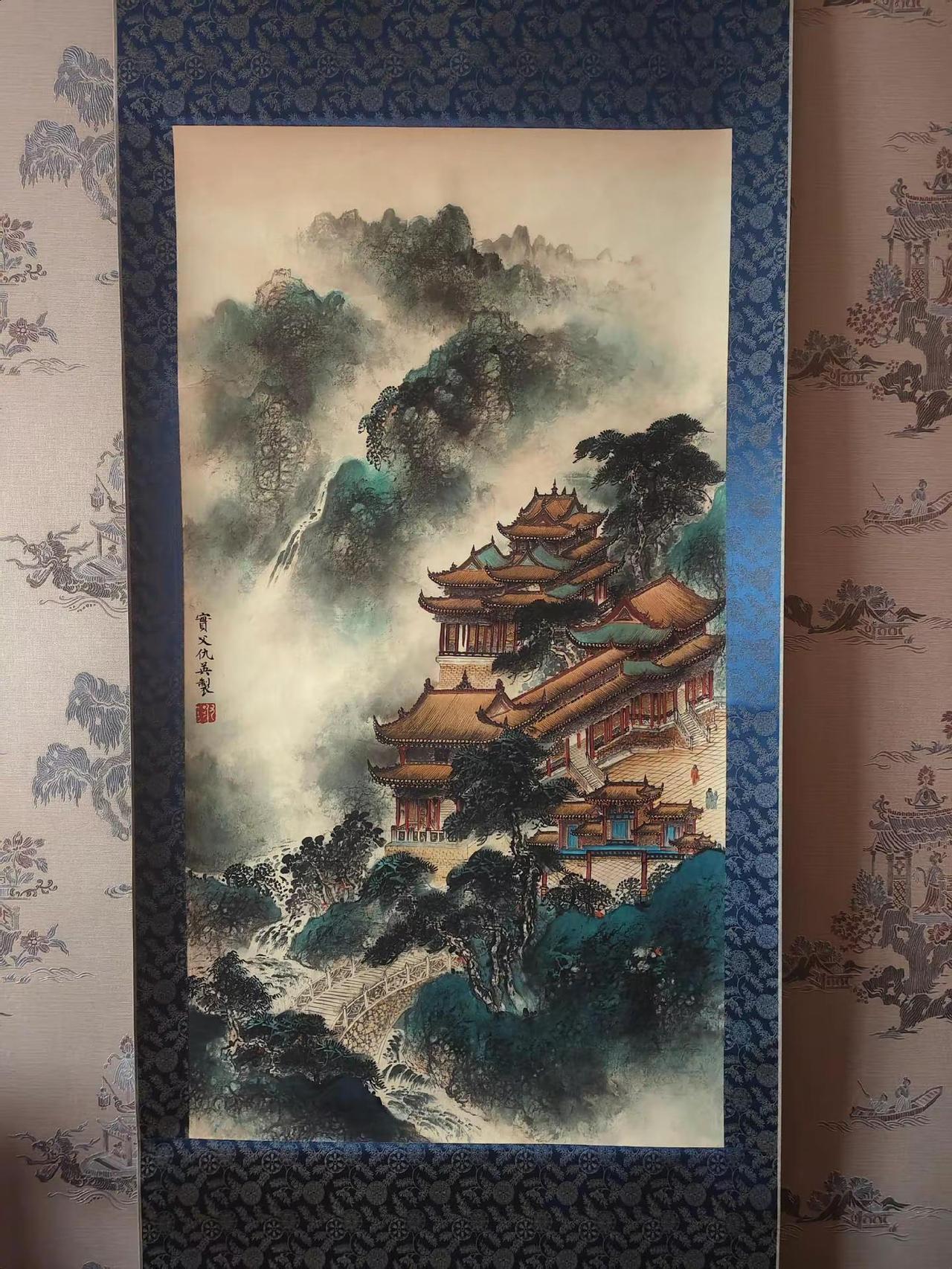 今展示一幅明代画师仇英仙山楼阁立轴