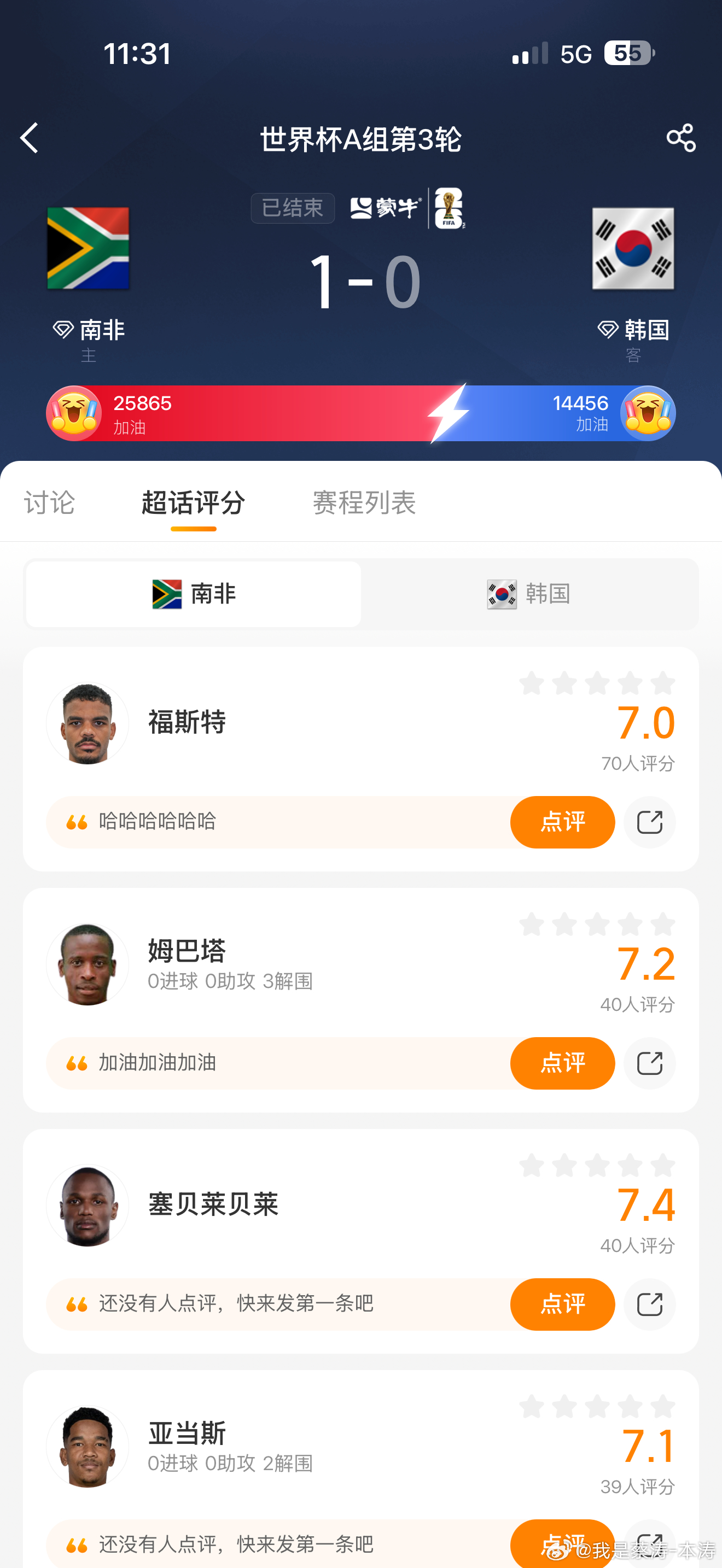 南非1比0韩国果然南非的人身体还是硬的，变成小黑马…韩国技术被坑制！ 