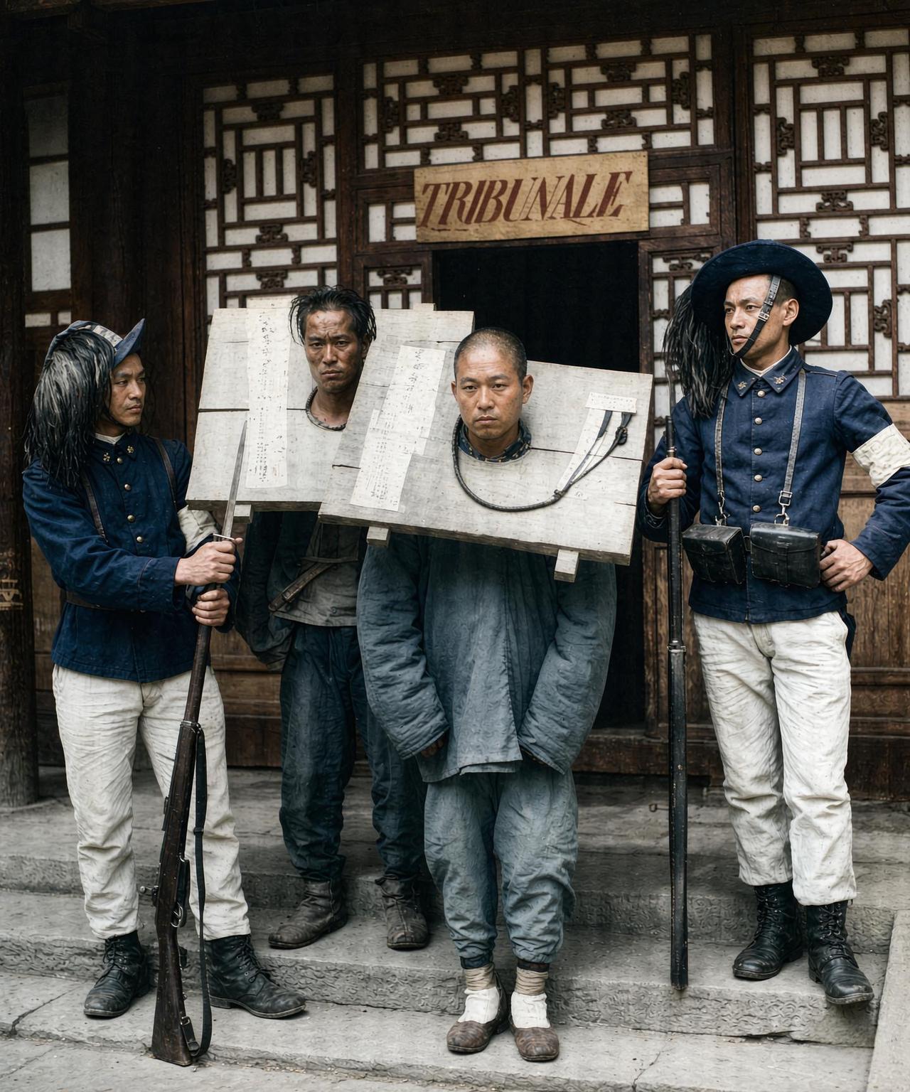 1900年，八国联军占领京津后，意、法、德等国设立临时法庭审判义和团，照片中门楣