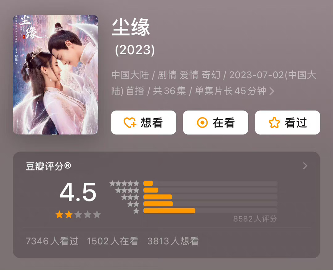 #Angelababy马天宇尘缘豆瓣开分4.5分#马天宇baby这部剧你看了么？