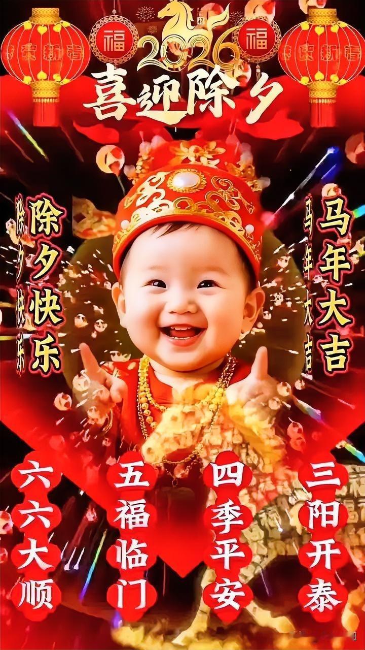 欢迎2026，萌宝喜贺除夕，五福盈门，四季安顺！🎉💖除夕迎岁 2026大拜年