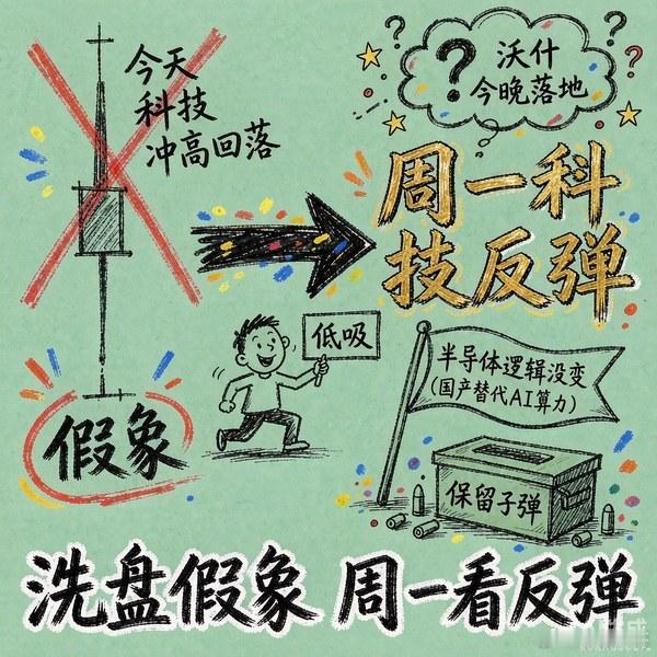 收盘了，明哥说句实话：今天科技这一波"冲高回落"，就是个假象，别被吓跑。周一，我
