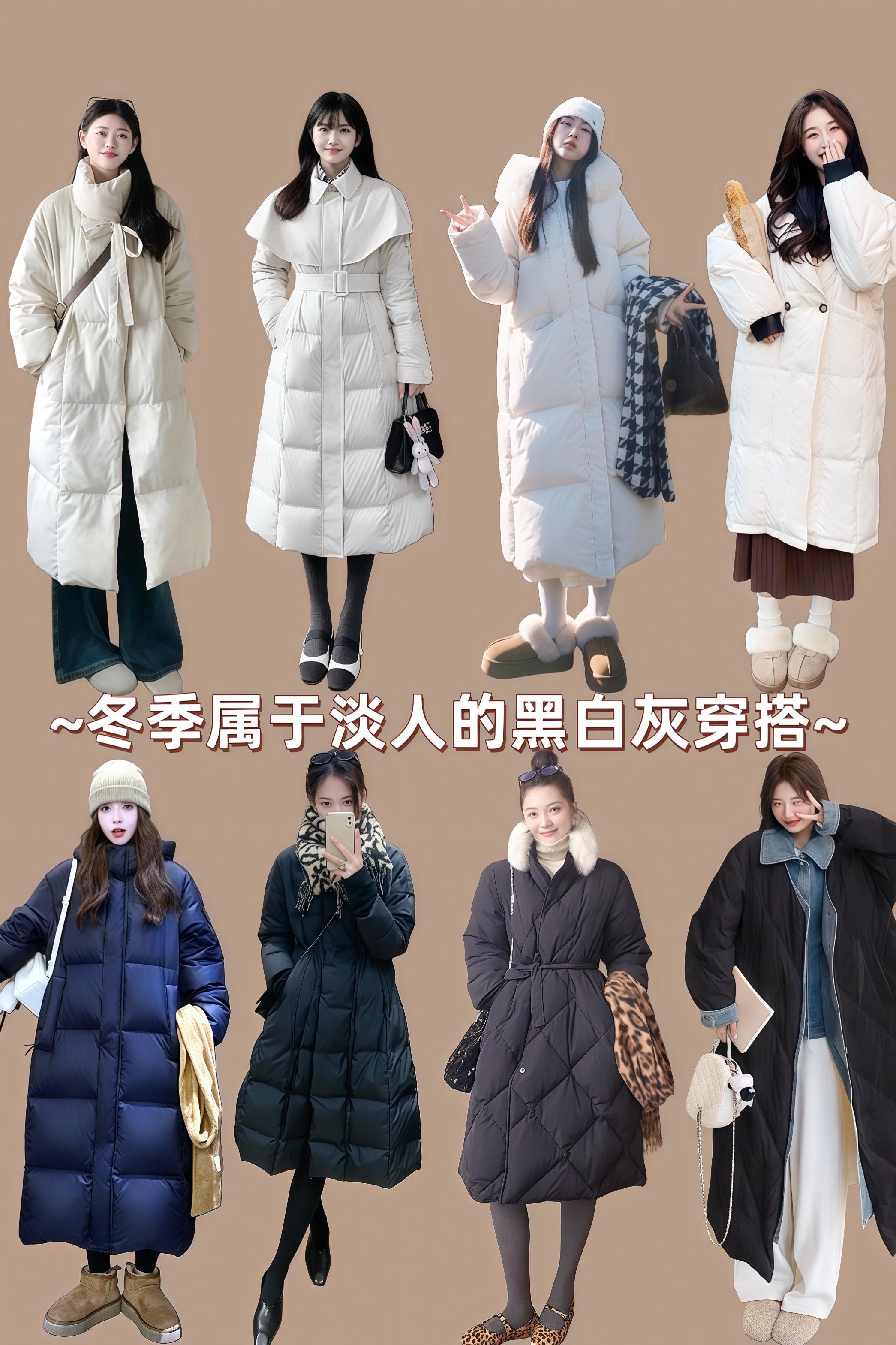 韩系羽绒服出圈穿搭 冬季属于淡人的黑白灰穿搭 羽绒服 冬季穿搭