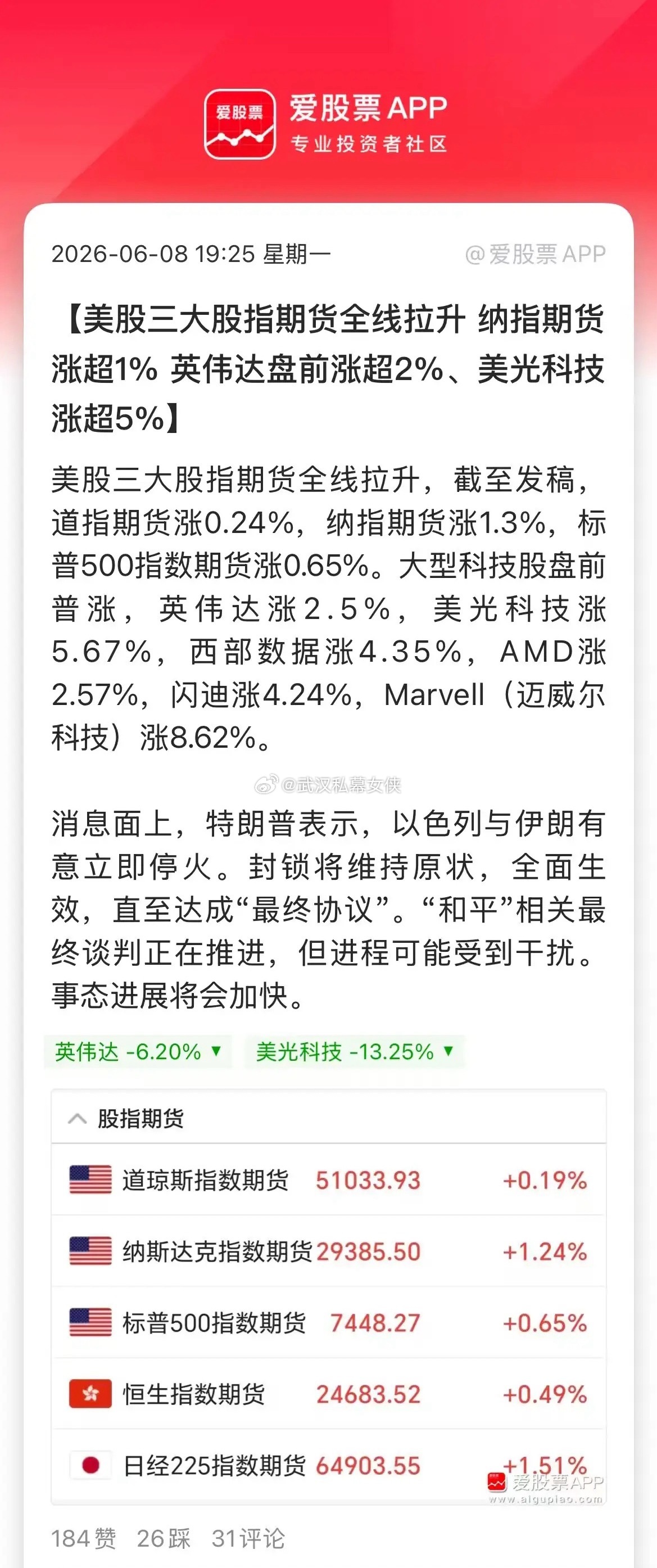 美股盘前开始涨了，纳斯达克涨超1%，美光、英伟达大。涨！全球股市还得看美股啊，不