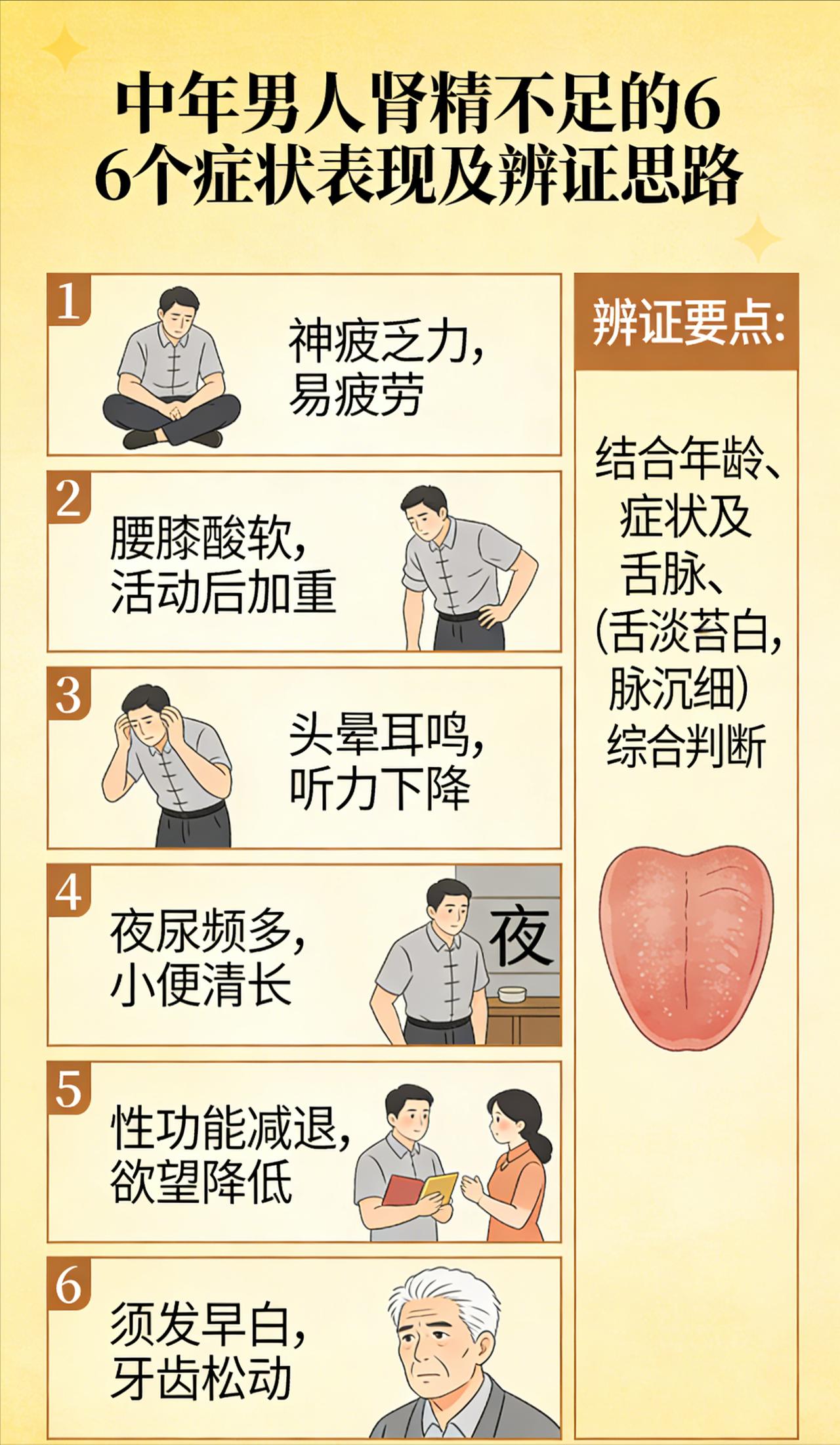中年男性肾精亏虚，6 大症状与辨证要点