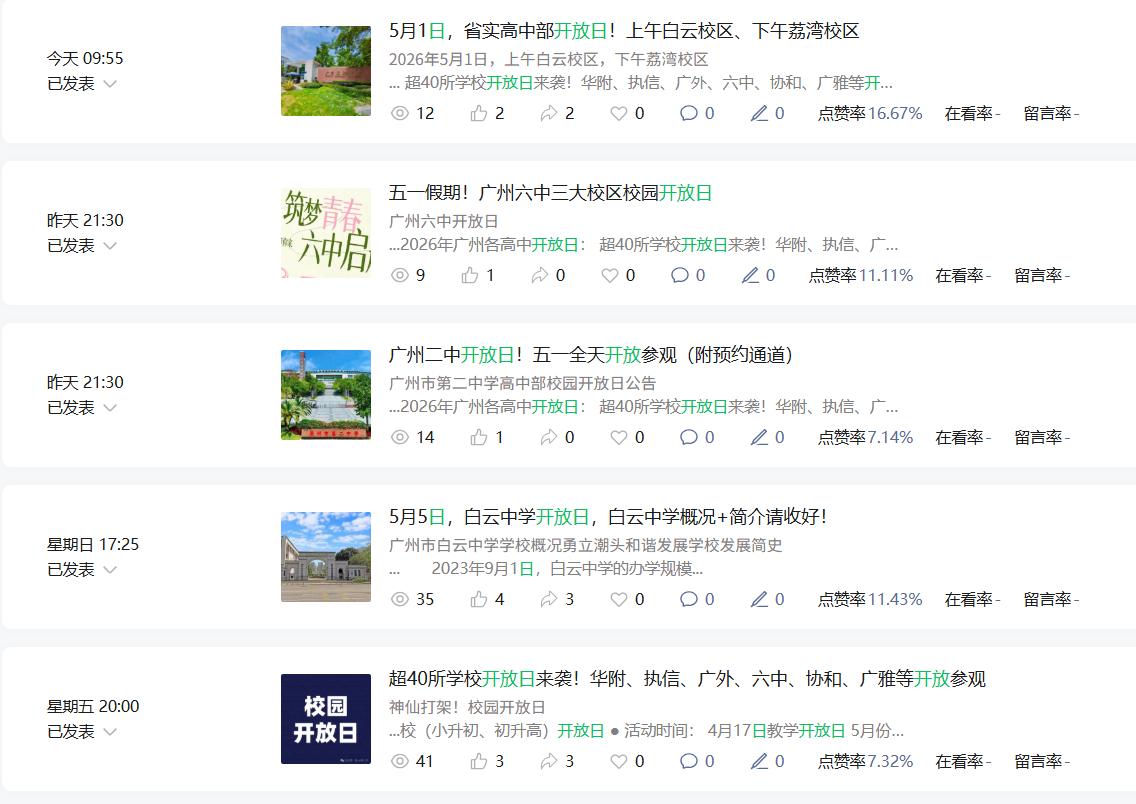 这个五一假期，广州市多所省市属高中校园开放日，省实，广州二中、广州六中、执信中学