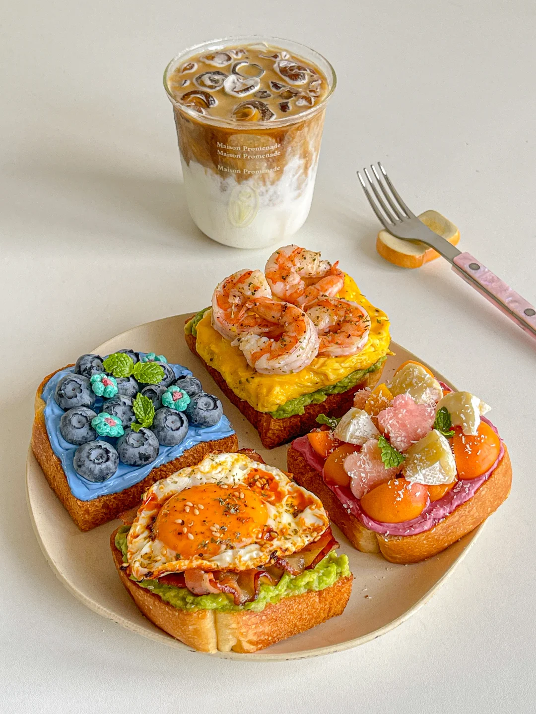 元气brunch🫐吐司开放式三明治拼盘🥪冰拿铁