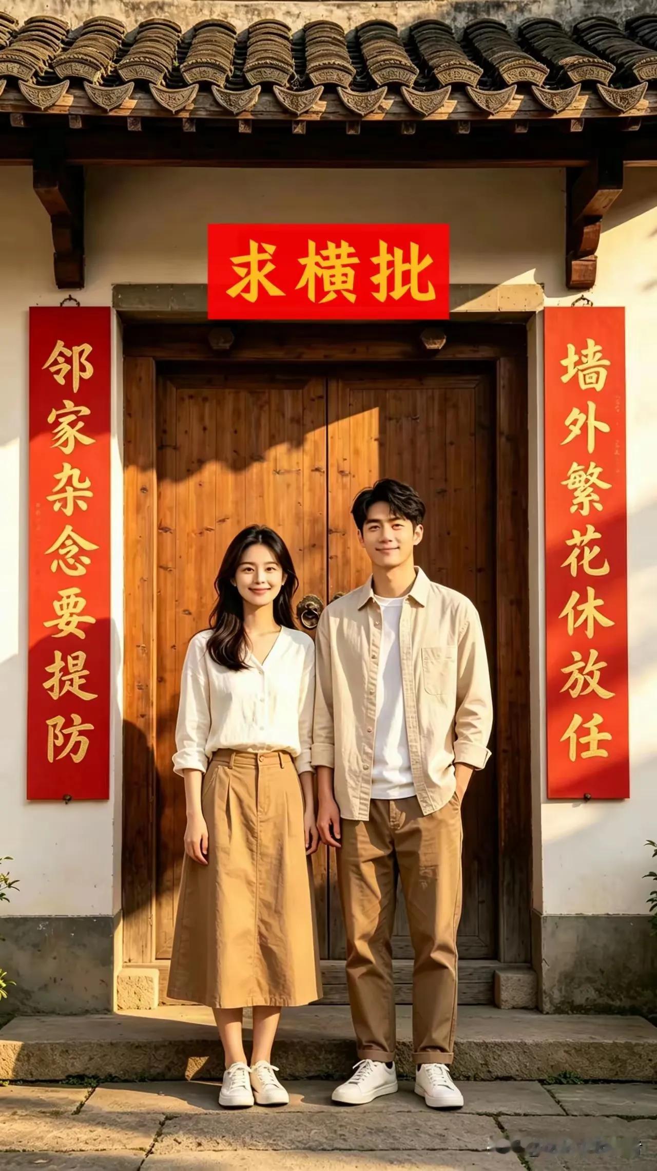 墙外繁花休放任，
邻家杂念要提防。
横批：守住本心。