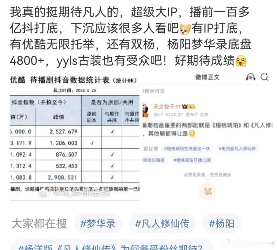 优酷马上要抬的就是凡人了，导演杨阳（梦华录）4800万+杨洋（且试天下）1500
