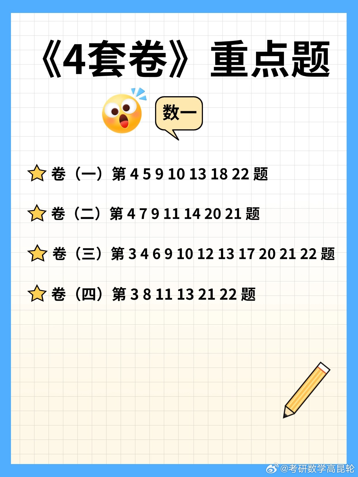 25考研数学《4套卷》重点题来了！请及时查收！另外，12月4日，19:00，我将