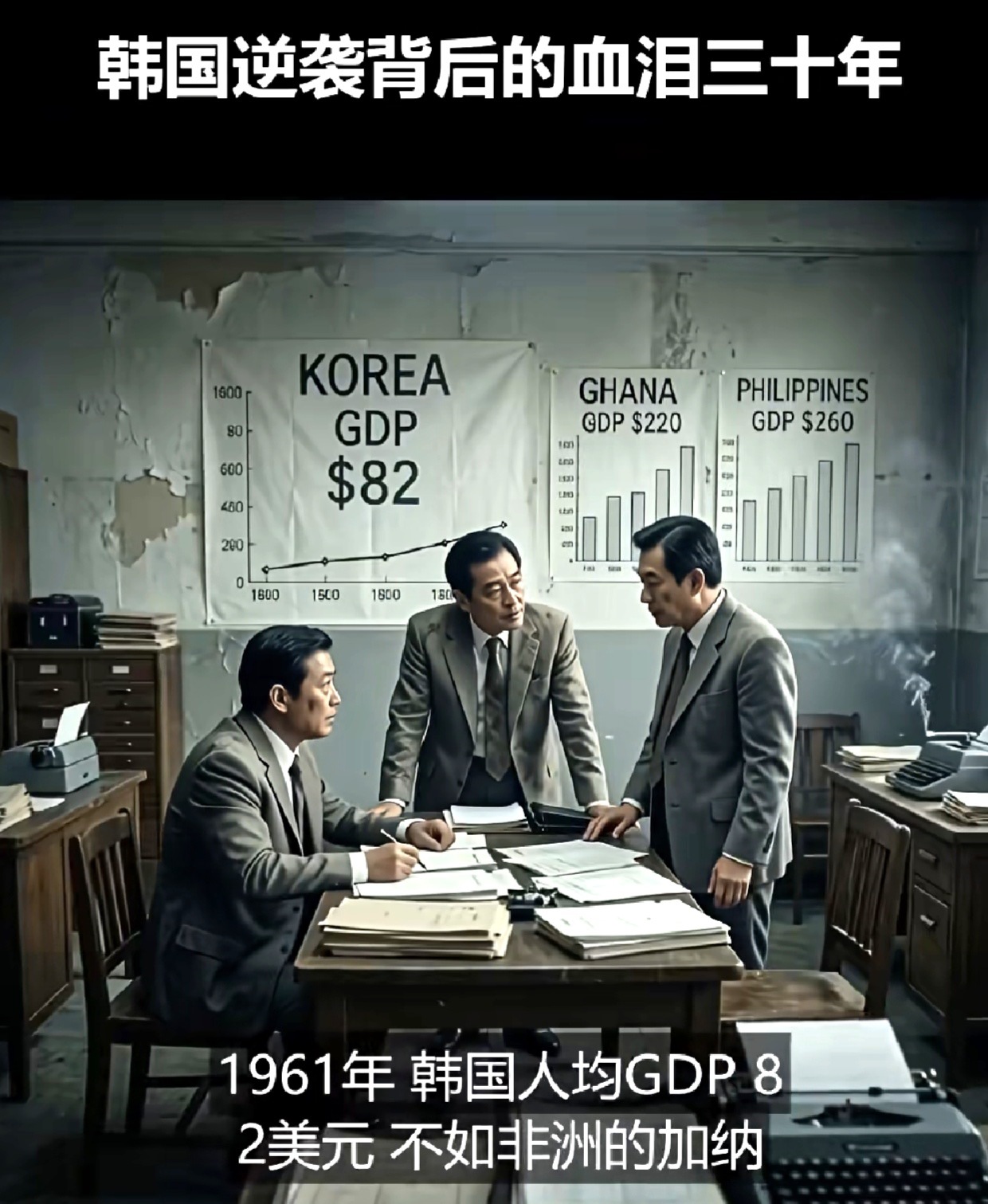 【亚洲四小龙之“江汉奇迹”：韩国逆袭背后的血泪三十年】1961年，韩国的人均GD