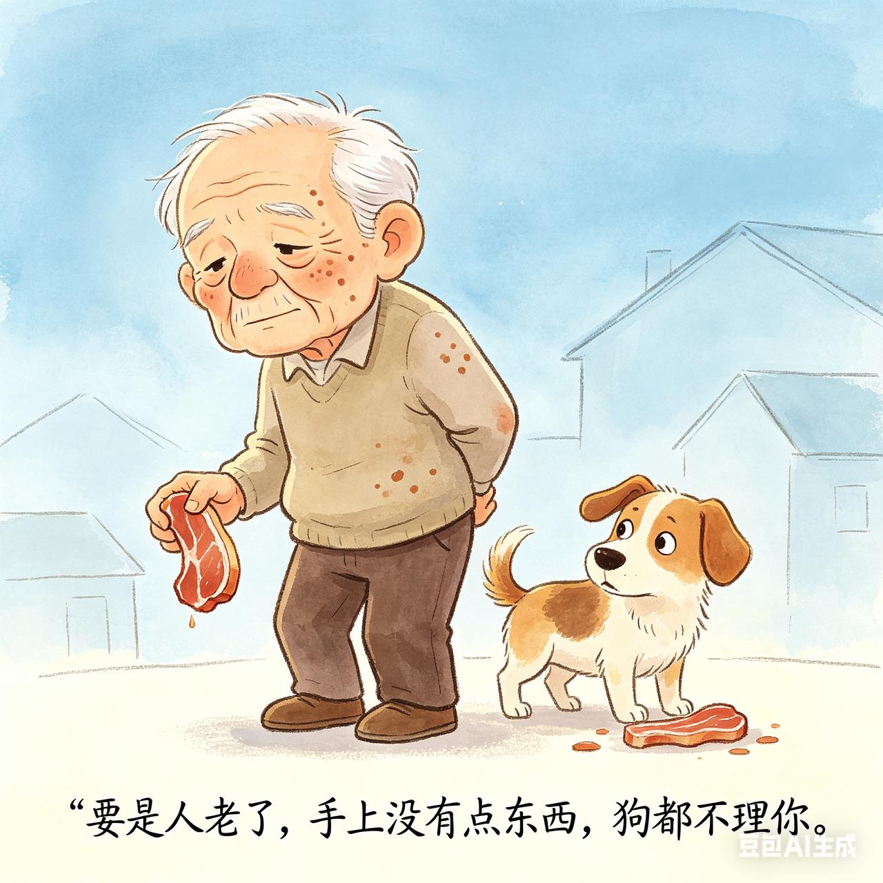 听到一句非常扎心也非常现实的一句话：“人老了，手里没点东西，狗都不理你”

话糙