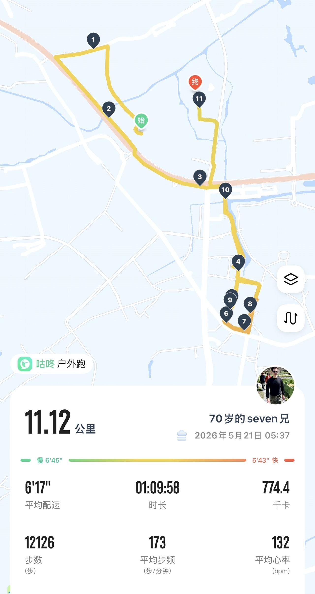 归返闲林老街，晨跑十一公里。
黛瓦映清波，流水伴清风，久违烟火，治愈身心。
旧道