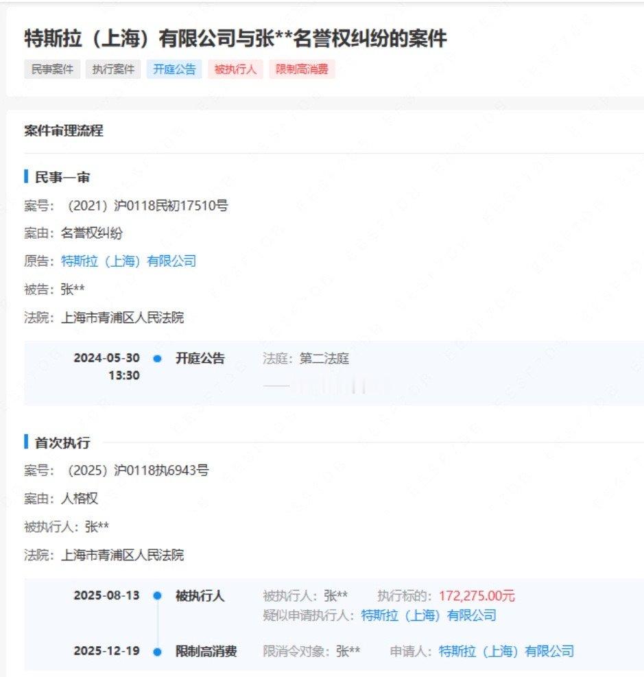 特斯拉申请限消车顶维权女车主 21年张某周父亲驾特斯拉Model3出事，疑刹车失